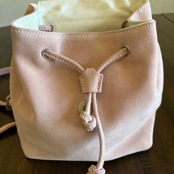 Like New Brandy Melville Pink Suede Mini Backpack, Drawstring/Snap Closure - Picture 7 of 14